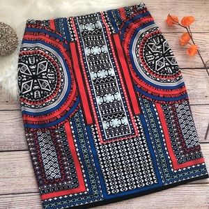 Valerie Stevens Geometric Print Pencil Skirt Boho